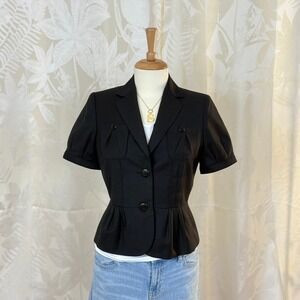 Nine West Black Short Sleeve Peplum Blazer Jacket Womens Size 4 Suit Style